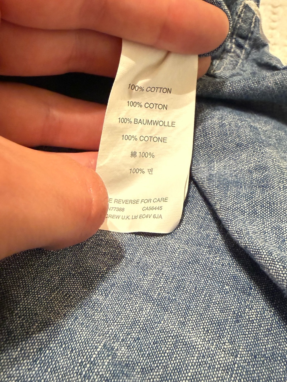 J. Crew | Chambray Button-Down Shirt in Blue | Size = 00 - Picture 2 of 7